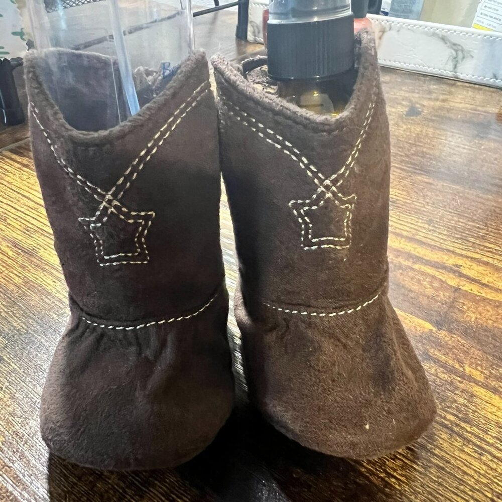 Unisex Baby Fringe Cowboy Boots 0–3M – Brown Faux Suede Soft Sole Western